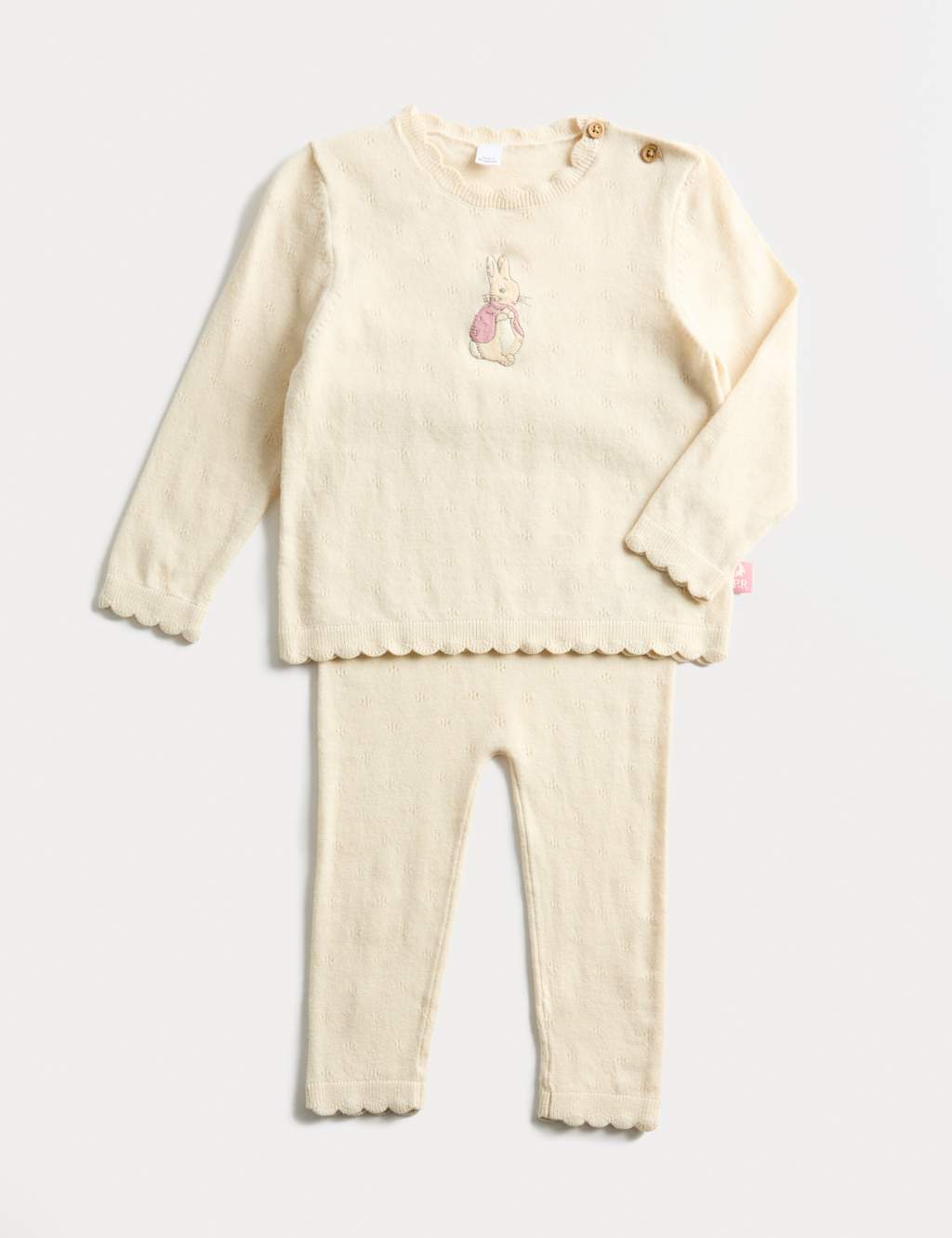 M&S 2pc Peter Rabbit Pointelle Knit Outfit (0-3 Yrs) Oatmeal