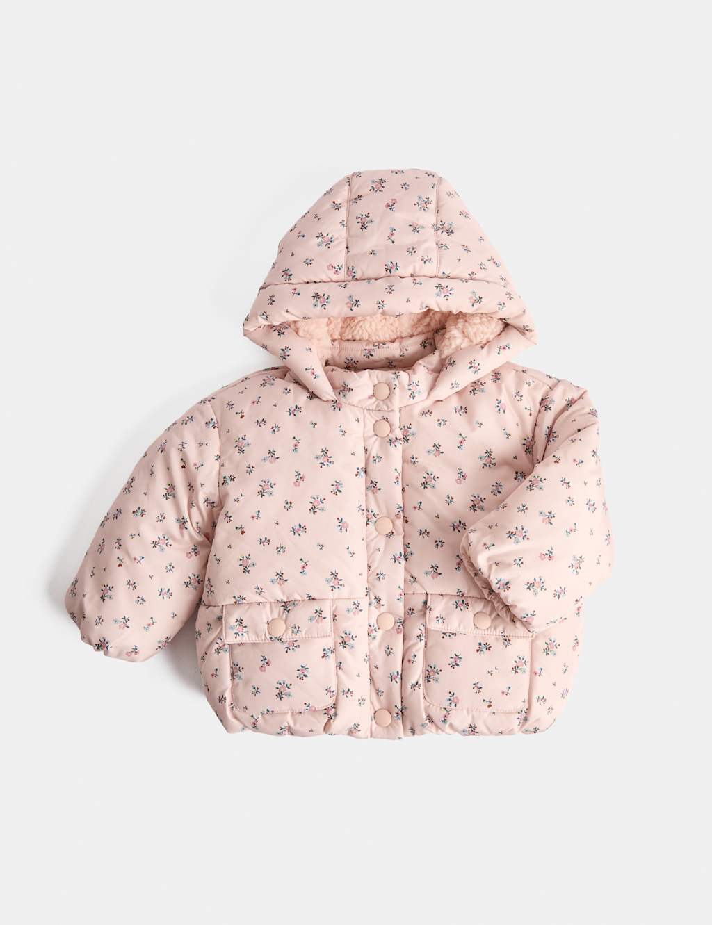M&S Girls Midweight Ditsy Padded Hooded Jacket (0-5 Yrs) - 3-4 Years - Ivory Mix