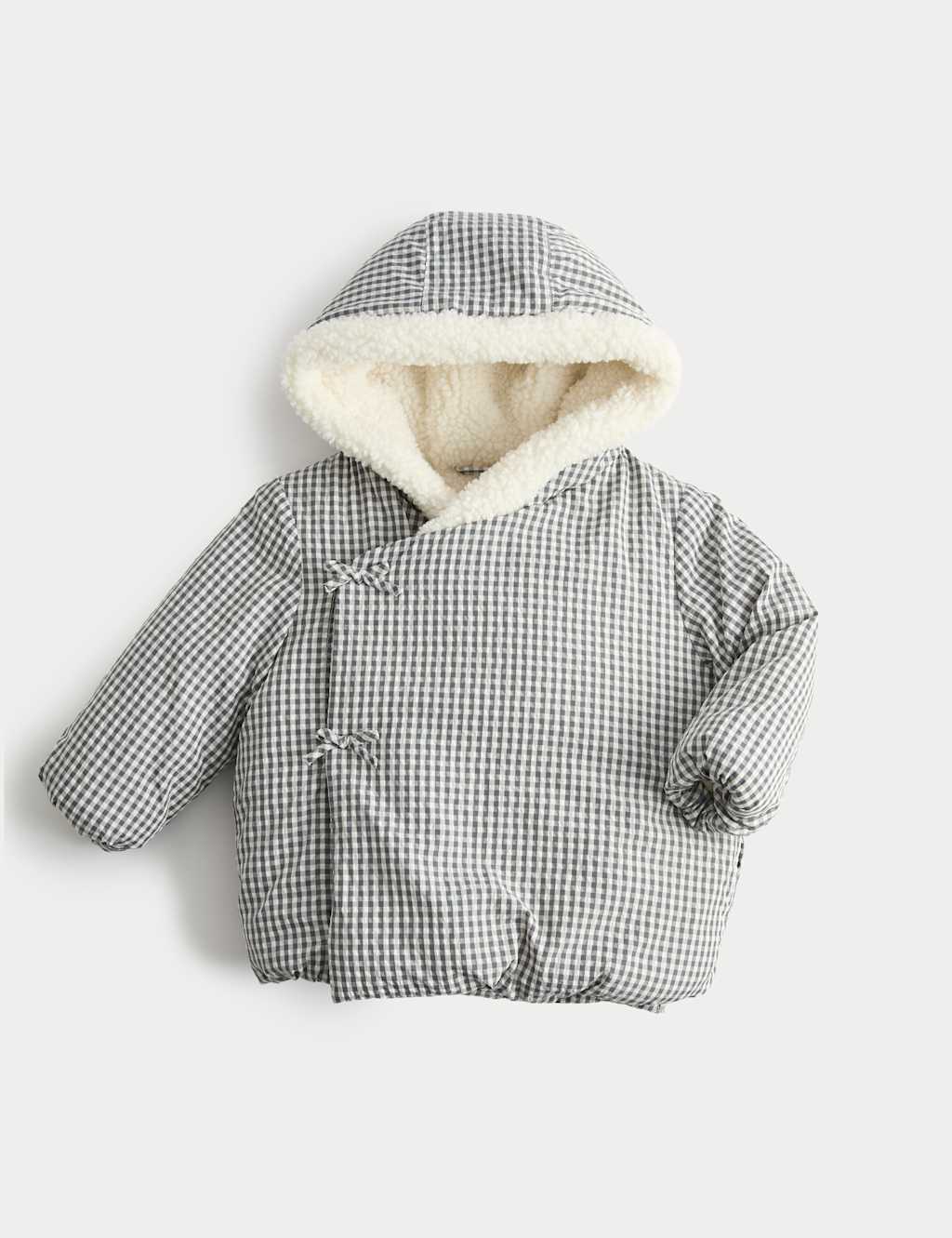 M&S Girls Gingham Midweight Bow Detailed Coat (0-5 Yrs) - 3-6 Months - Black Mix