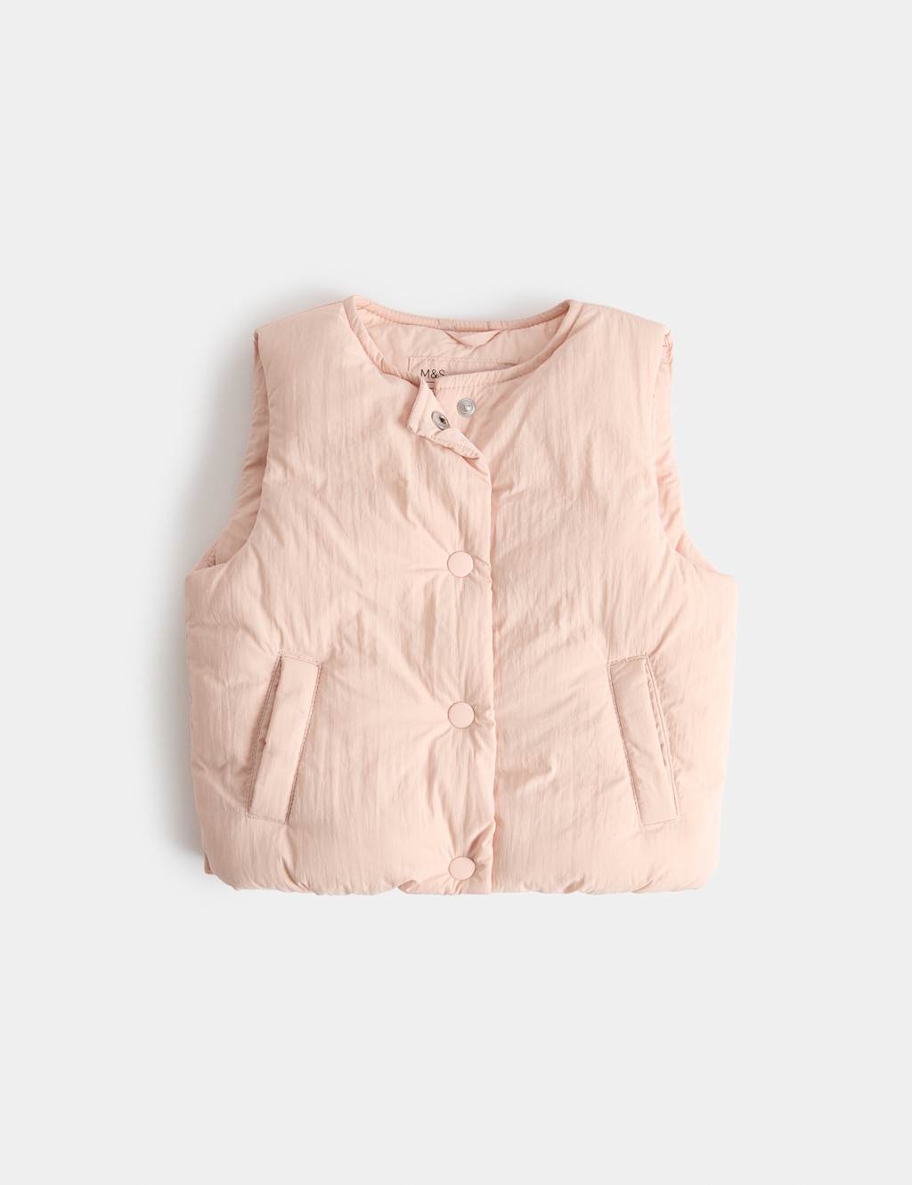 M&S Girls Plain Round Neck Padded Gilet (0-5 Yrs) - 4-5 Years - Pink