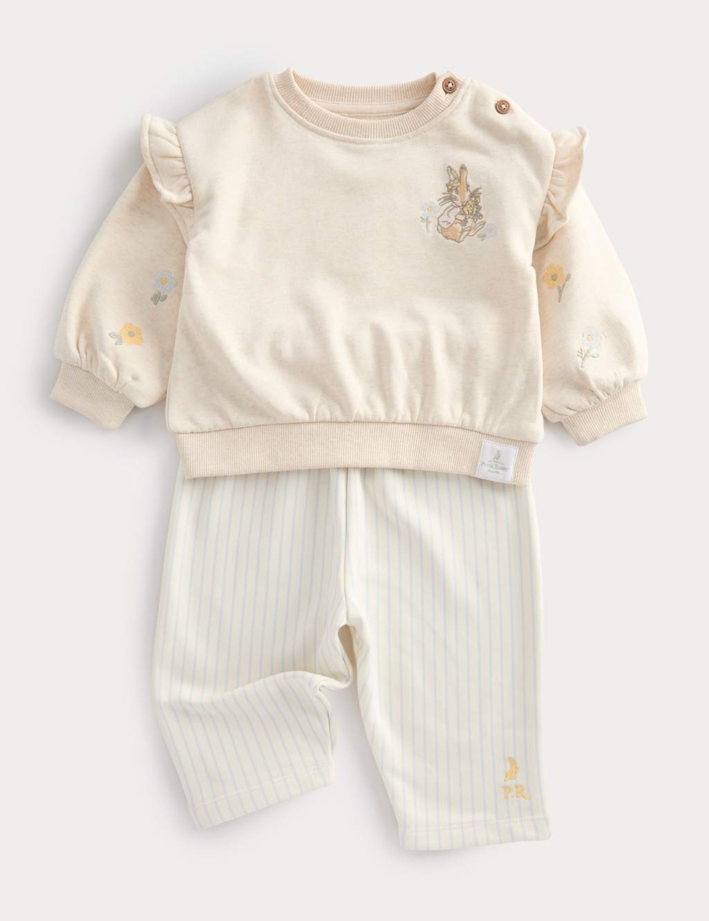 M&S Girls 2 Piece Cotton Rich Peter Rabbit Sweat Outfit (0-3 Yrs) - 18-24 Months - Cream Mix