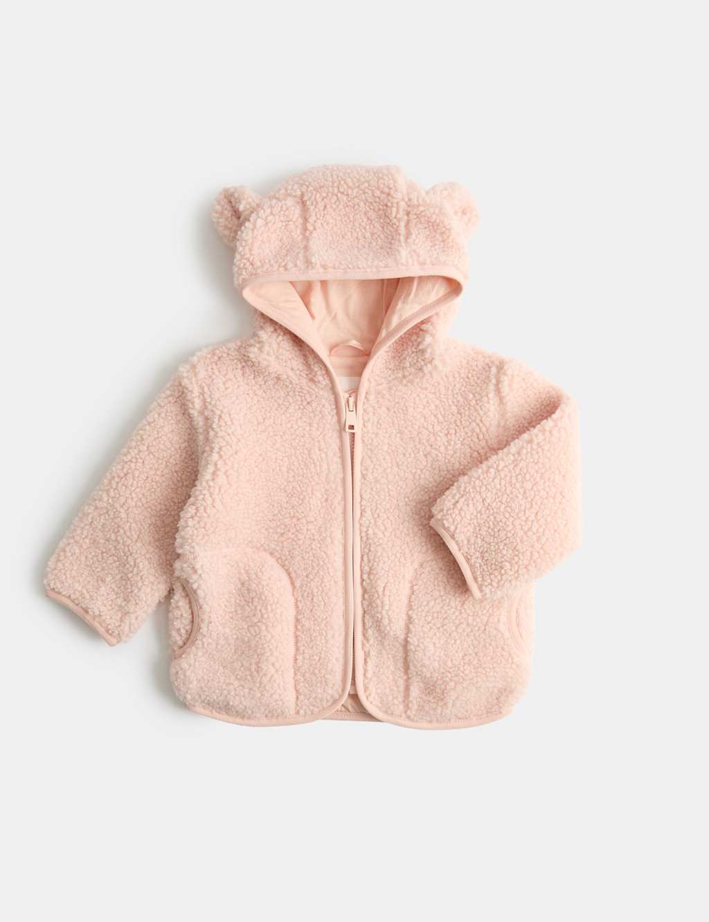 M&S Girls Hooded Borg Jacket with Ears (0-4 Yrs) - 2-3 Years - Pink Mix