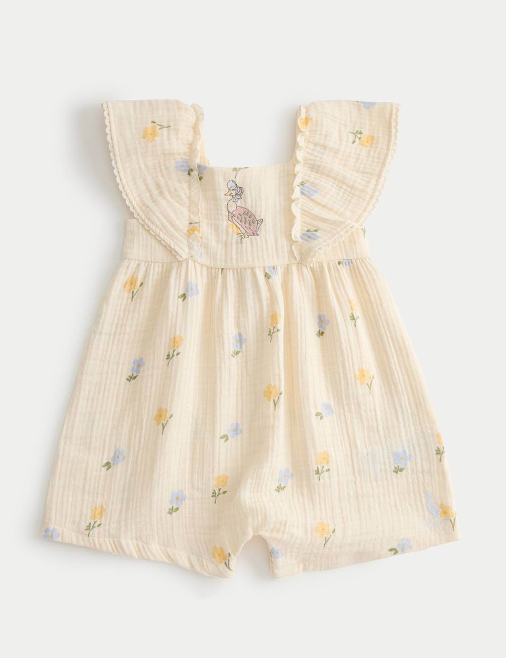 M&S Girls Pure Cotton Floral Romper (0 Months-3 Years) - 0-3 Months - Cream