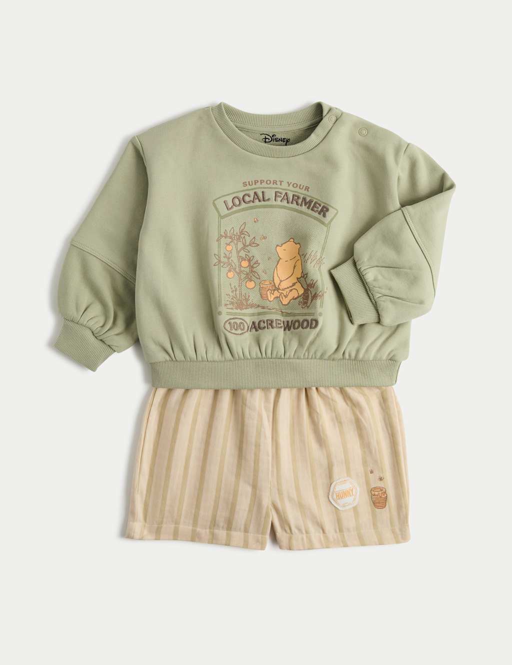M&S Girls 2 Piece Cotton Rich Winnie the Pooh Outfit (0-3 Yrs) - 2-3 Years - Green Mix