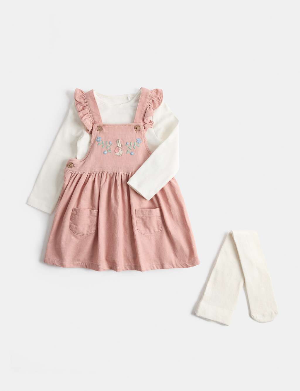 M&S Girls 2 Pack Cotton Rich Dresses with Tights (0-3 Yrs) - 3-6 Months - Pink