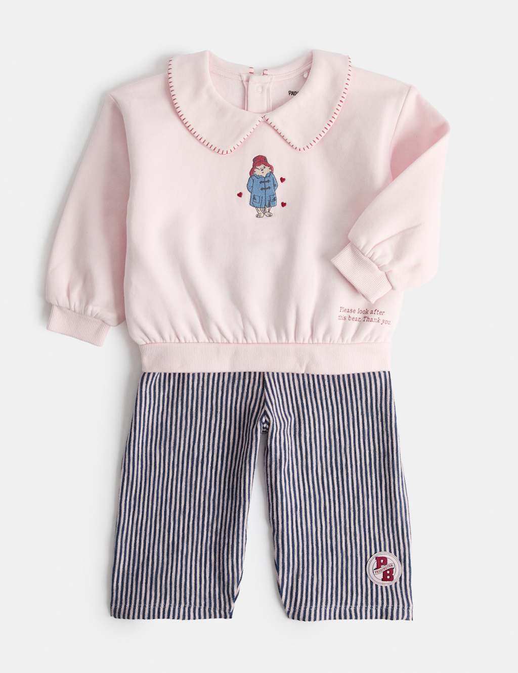 M&S Girls Cotton Rich Paddington Sweat Outfit (0-3 Yrs) - 9-12 Months - Pink Mix