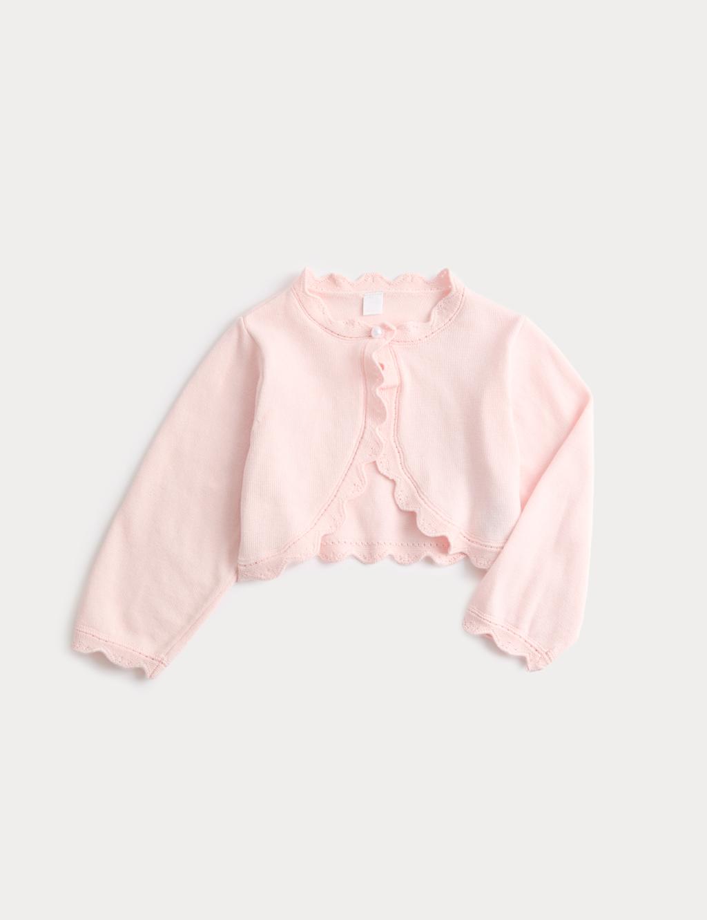 M&S Girls Pure Cotton Scallop Edge Cardigan (0-3 Yrs) - 0-3 Months - Pink