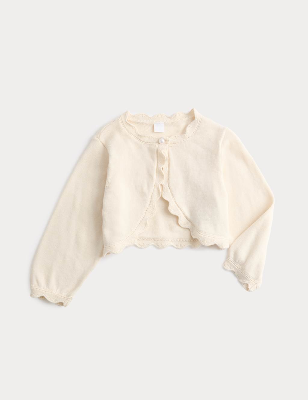 M&S Girls Pure Cotton Scallop Edge Cardigan (0-3 Yrs) - 0-3 Months - Cream