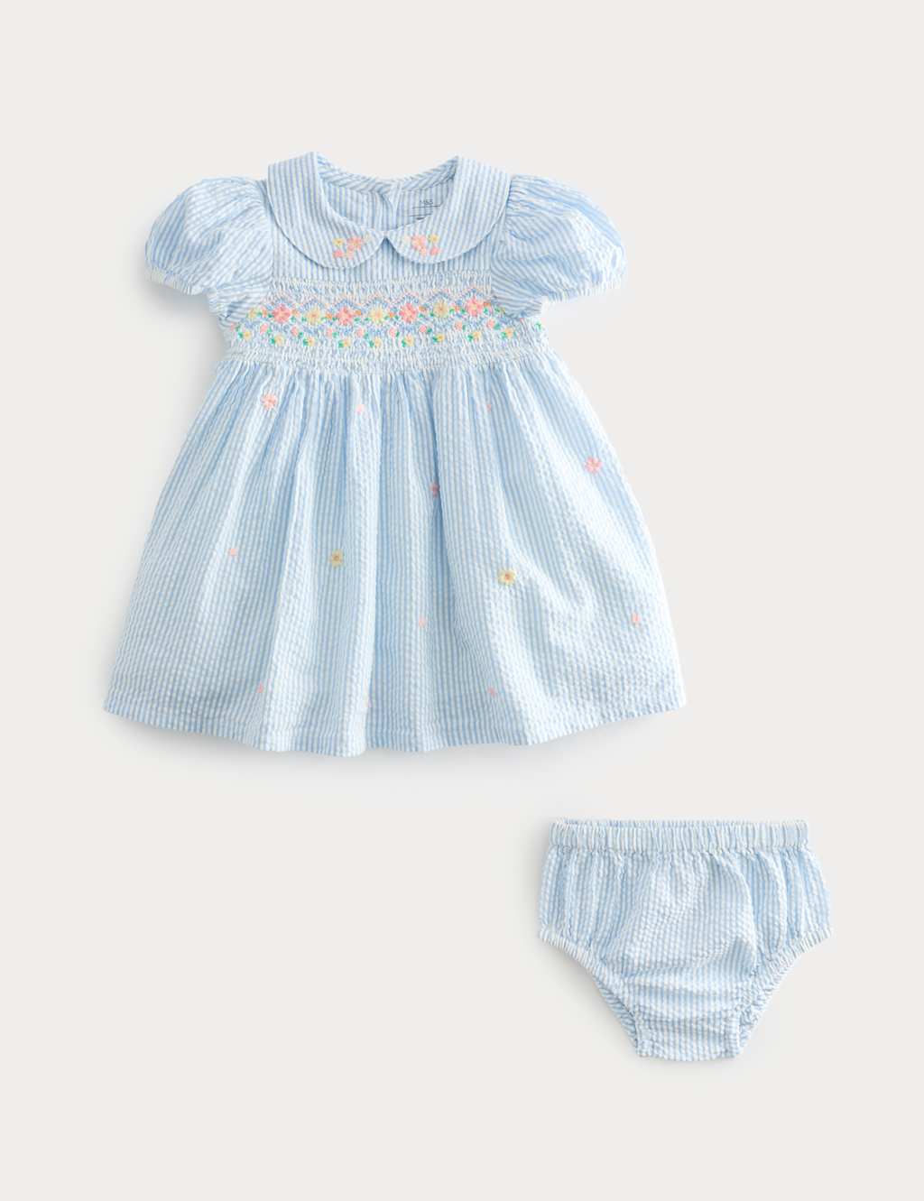 M&S Girls Pure Cotton Smock Dress with Knickers (0-3 Yrs) - 2-3 Years - Blue