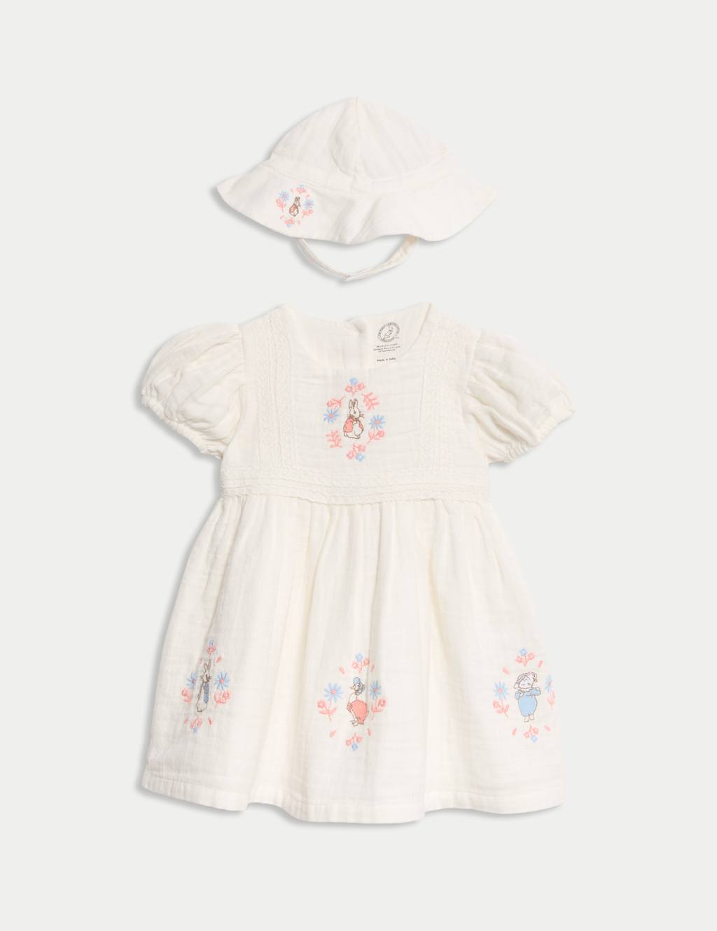 2pc Pure Cotton Peter Rabbit™ Dress & Hat (0-3 Yrs)