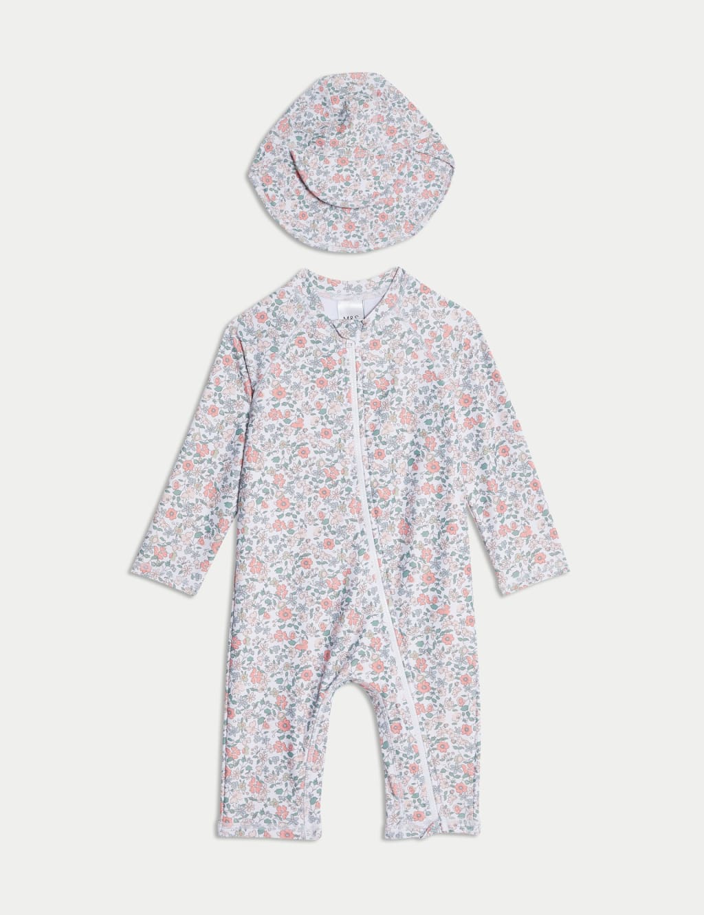 2pc Floral Zip All In One Swimsuit & Hat (0-3 Yrs)