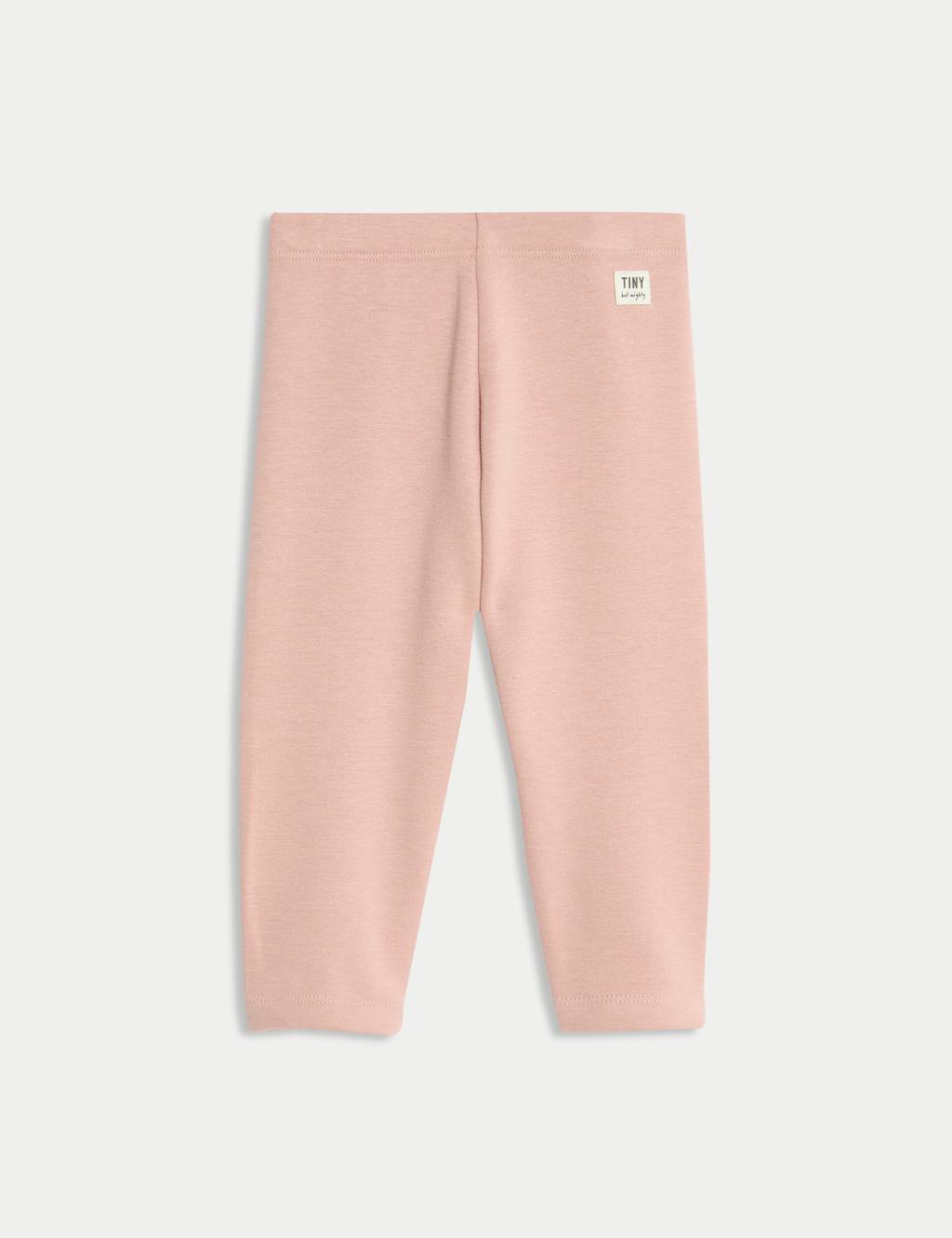 M&S Cotton Blend Fleece Lined Leggings (0-3 Yrs) Pink
