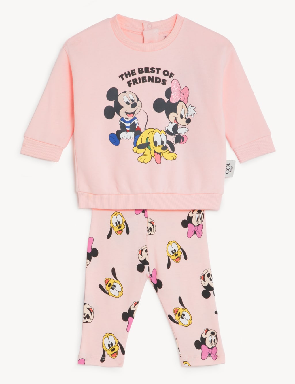 M&S 2pc Cotton Rich Mickey Mouse Outfit (0-3 Yrs) Pink Mix