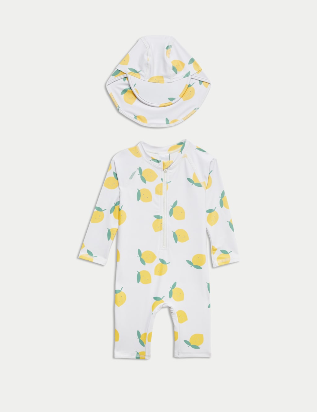 2pc Sunsafe Lemon Print Swimsuit & Hat Set (0-3 Yrs)
