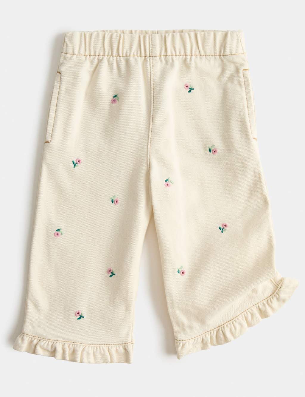 M&S Girls Pure Cotton Embroidered Jeans (0-5 Yrs) - 2-3 Years - Cream