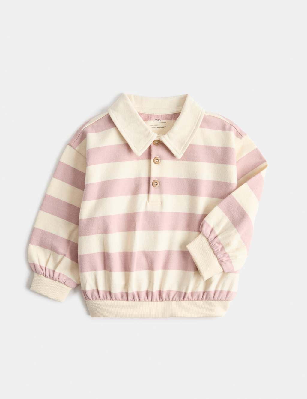 M&S Girls Pure Cotton Striped Rugby Shirt (0-5 Yrs) - 4-5 Years - Pink Mix