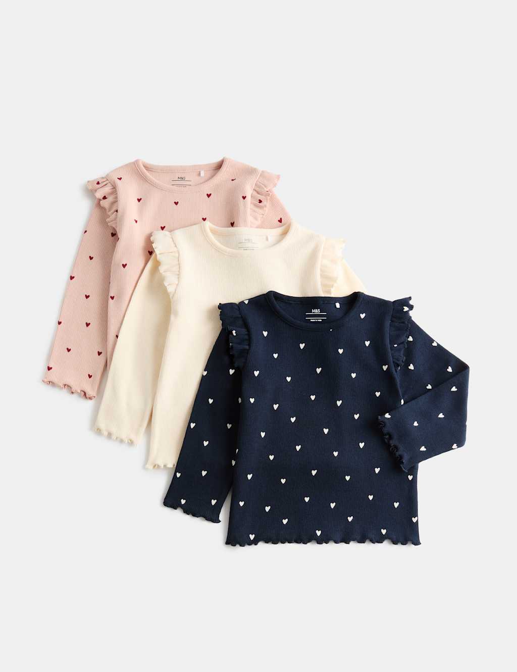 M&S Girls 3 Pack Cotton Rich Jersey Heart Tops (0-5 Yrs) - 4-5 Years - Multi