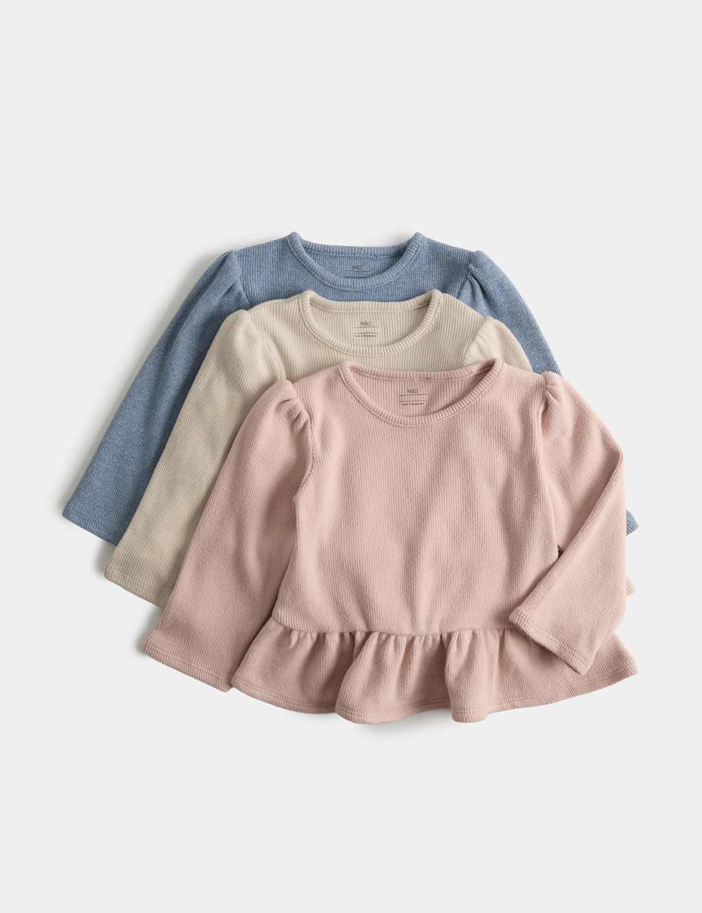 M&S Girls 3 Pack Drop Waist Plain Long Sleeve Tops (0-5 Yrs) - 4-5 Years - Multi
