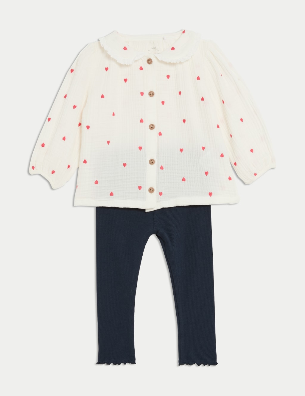 2pc Cotton Rich Heart Embroidered Outfit (0-3 Yrs)