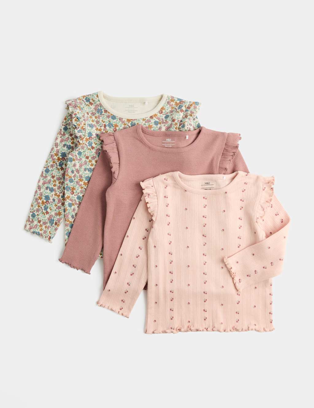 M&S Girls 3 Pack Pure Cotton Jersey Floral Tops (0-5 Yrs) - 4-5 Years - Pink Mix