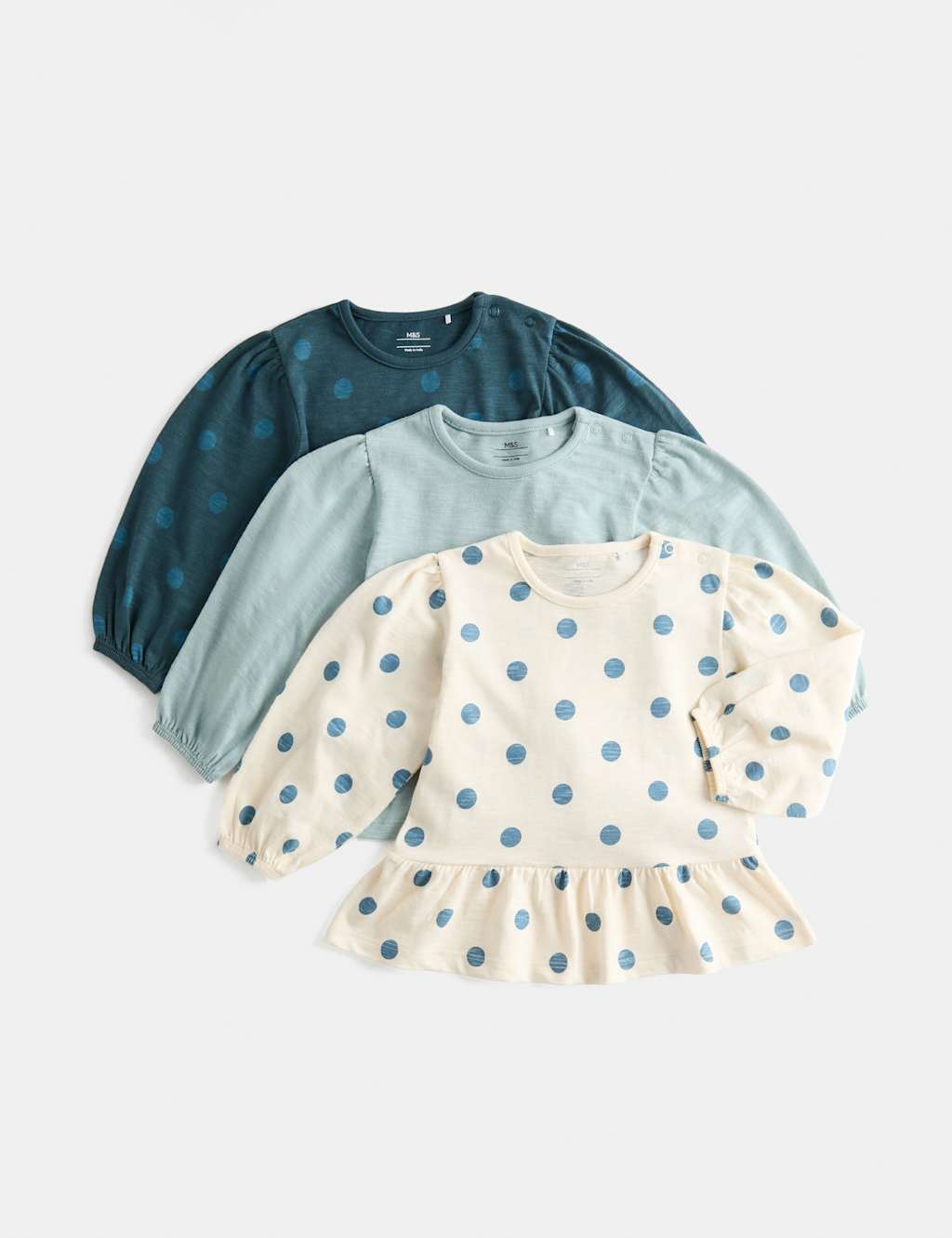 M&S Girls 3 Pack Pure Cotton Spotty Tops (0-5 Yrs) - 4-5 Years - Multi