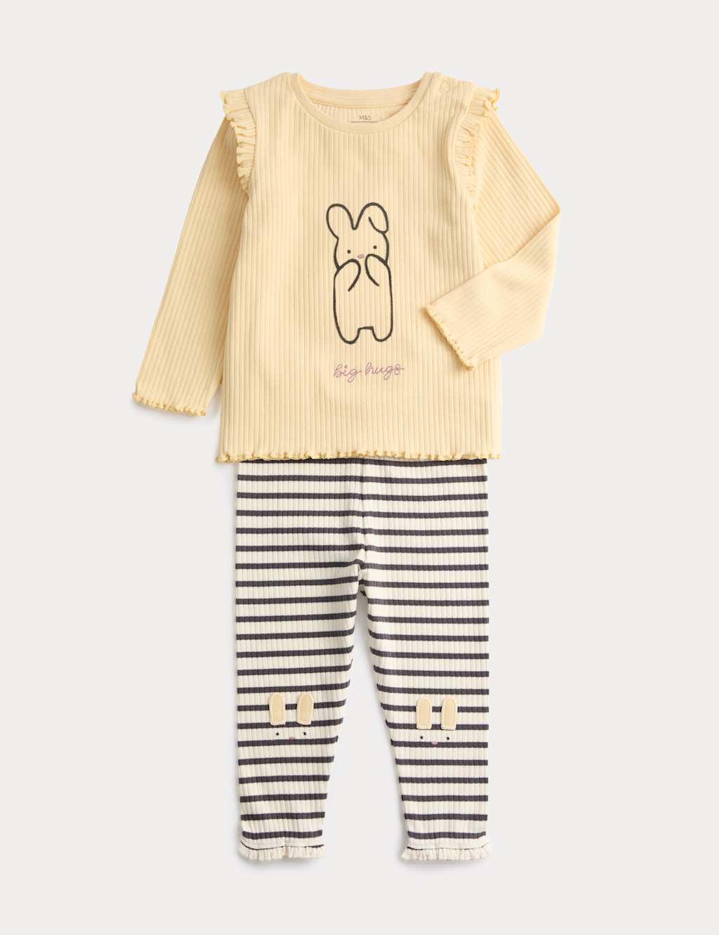 M&S Girls 2pc Cotton Rich Bunny Outfit (0-3 Yrs) - 12-18 Months - Yellow Mix
