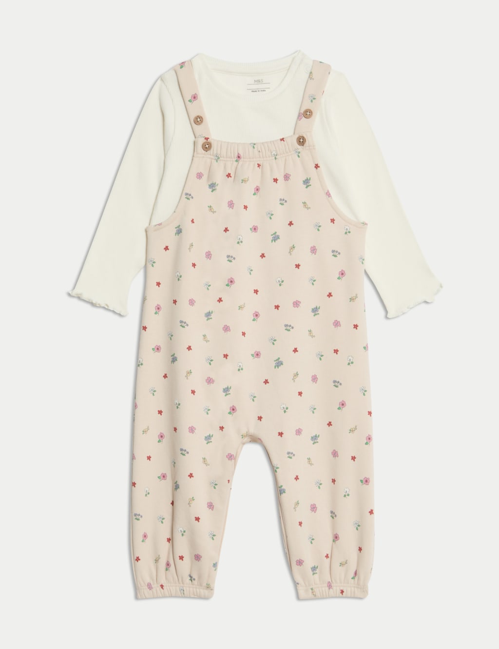 2pc Cotton Rich Jersey Ditsy Dungarees Outfit (0-3 Yrs)