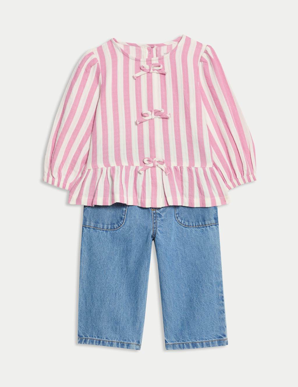 2pc Pure Cotton Striped Top & Jeans Outfit (0-6 Yrs)