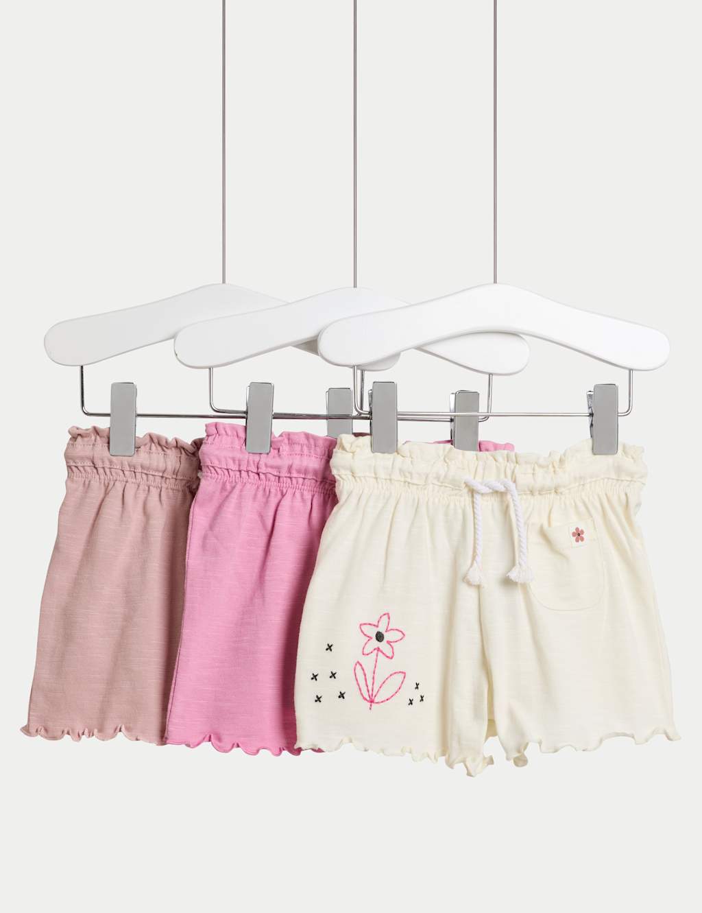 3pk Pure Cotton Jersey Floral Embroidery Shorts (0 Mths-3 Yrs)