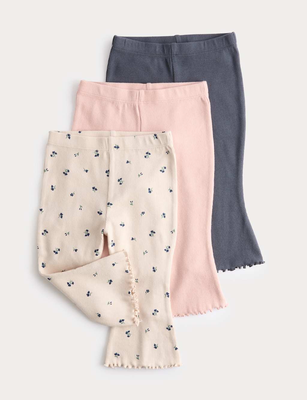 M&S 3pk Cotton Rich Ditsy & Plain Flared Leggings (0-3 Yrs) Multi