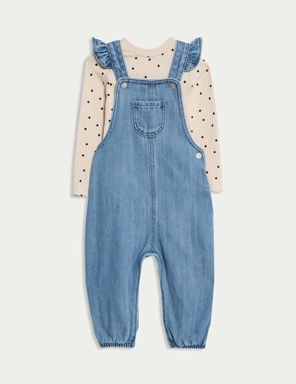 M&S 2pc Cotton Rich Dungaree Outfit (0 Mths - 3 Yrs) Denim