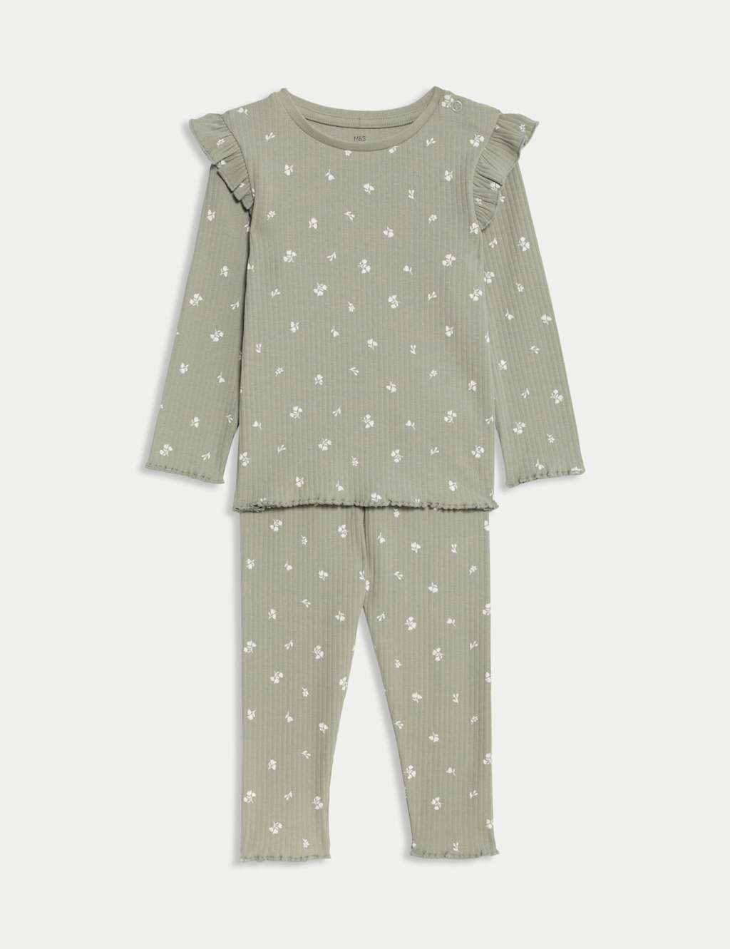 M&S Collection Boys 2pc Cotton Rich Ditsy Top & Bottom Outfit (0-6 Yrs) - 4-5Y - Green, Green