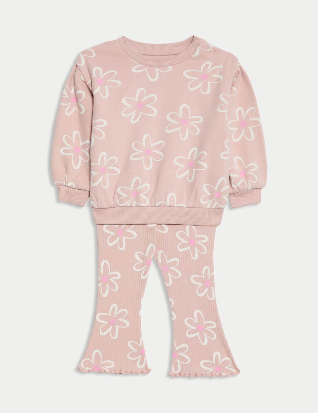 M&S 2pc Cotton Rich Floral Top & Bottom Outfit (0-6 Yrs) Pink Mix