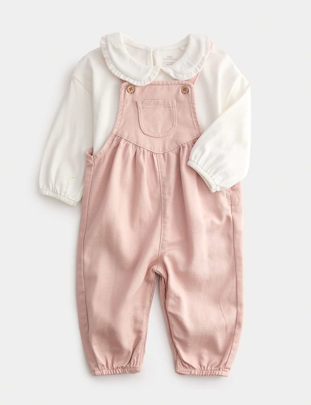 M&S 2pc Pink Twill Dungarees Outfit (0 Mths-3 Yrs) Pink