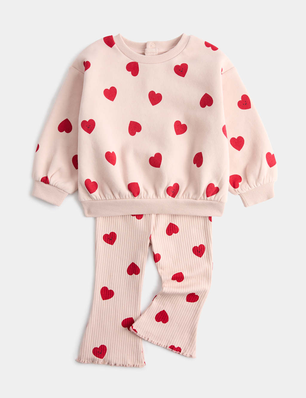 M&S Girls 2pc Cotton Rich Heart Top & Bottom Outfit (0-6 Yrs) - 2-3 Years - Pink