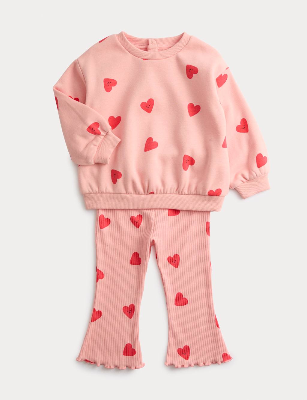 M&S 2pc Cotton Rich Heart Top & Bottom Outfit (0-6 Yrs) Pink Mix