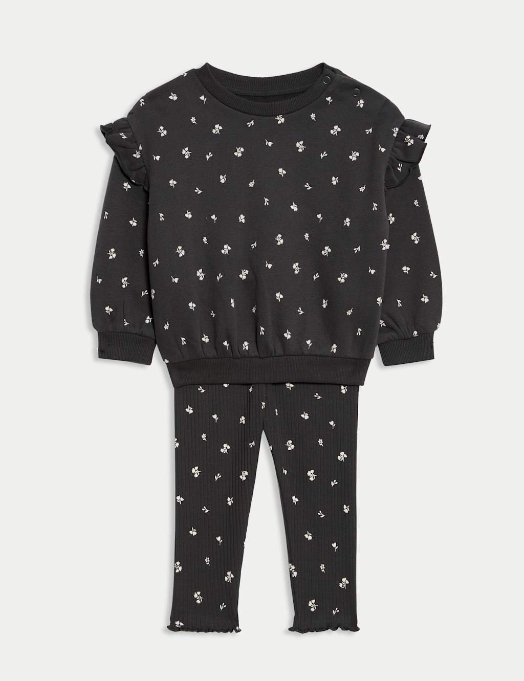 M&S 2pc Cotton Rich Ditsy Top & Bottom Outfit (0-6 Yrs) Grey