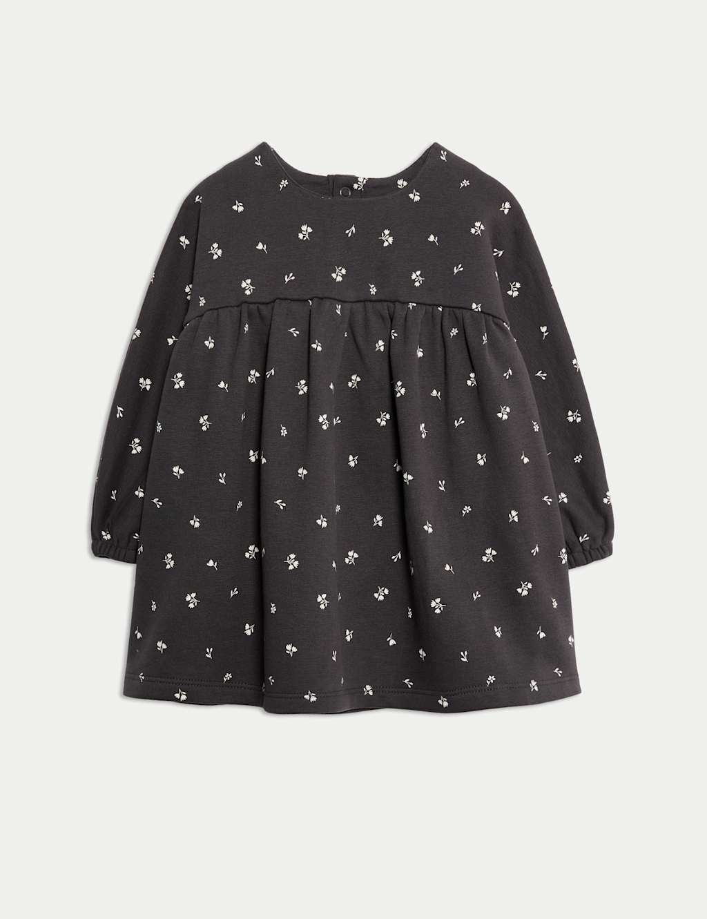 M&S Cotton Rich Ditsy Floral Dress (0-3 Years) Charcoal Mix