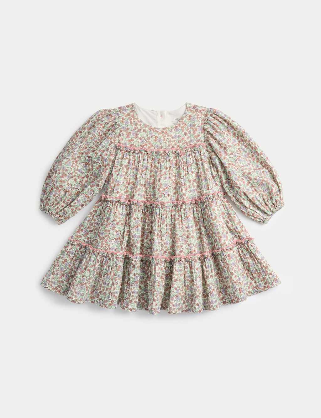 M&S Cotton Ditsy Floral Tiered Dress(0-6 Yrs) Cream Mix