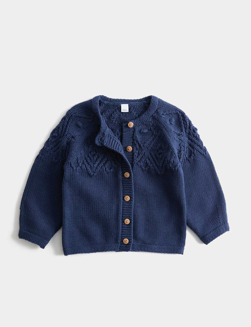 M&S Pure Cotton Bottle Stitch Yoke Cardigan (0-3 Yrs) Navy