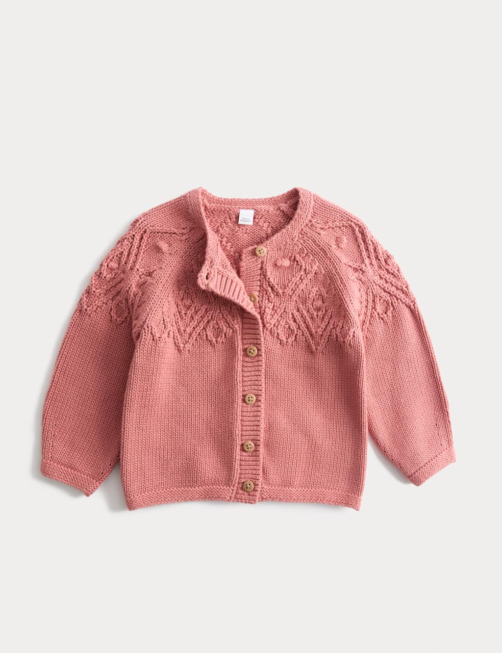 M&S Collection Girls Cotton Bottle Stitch Yoke Cardigan (0-3 Yrs) - 12-18 - Terracotta, Navy,Terracotta