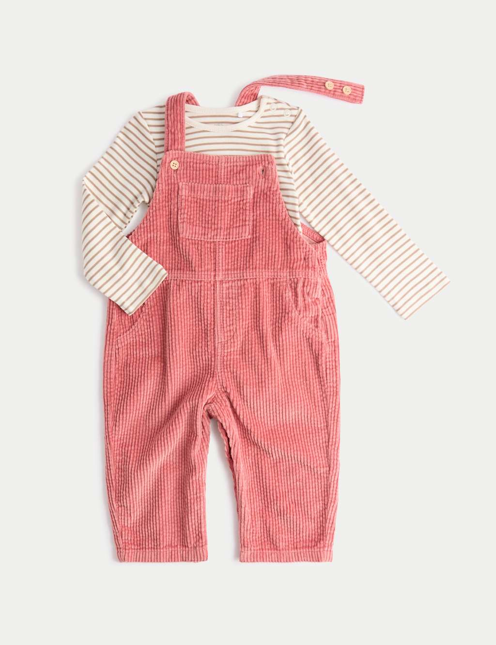 M&S 2pc Cord Dungarees with Bodysuit Outfit (0-3 Yrs) Terracotta