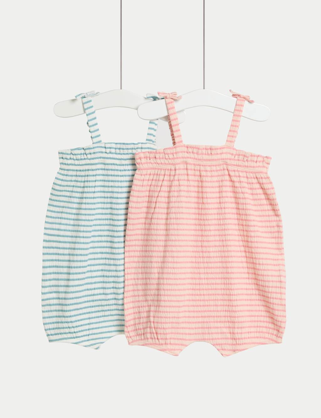 2pk Cotton Rich Textured Striped Rompers (0-3 Yrs)
