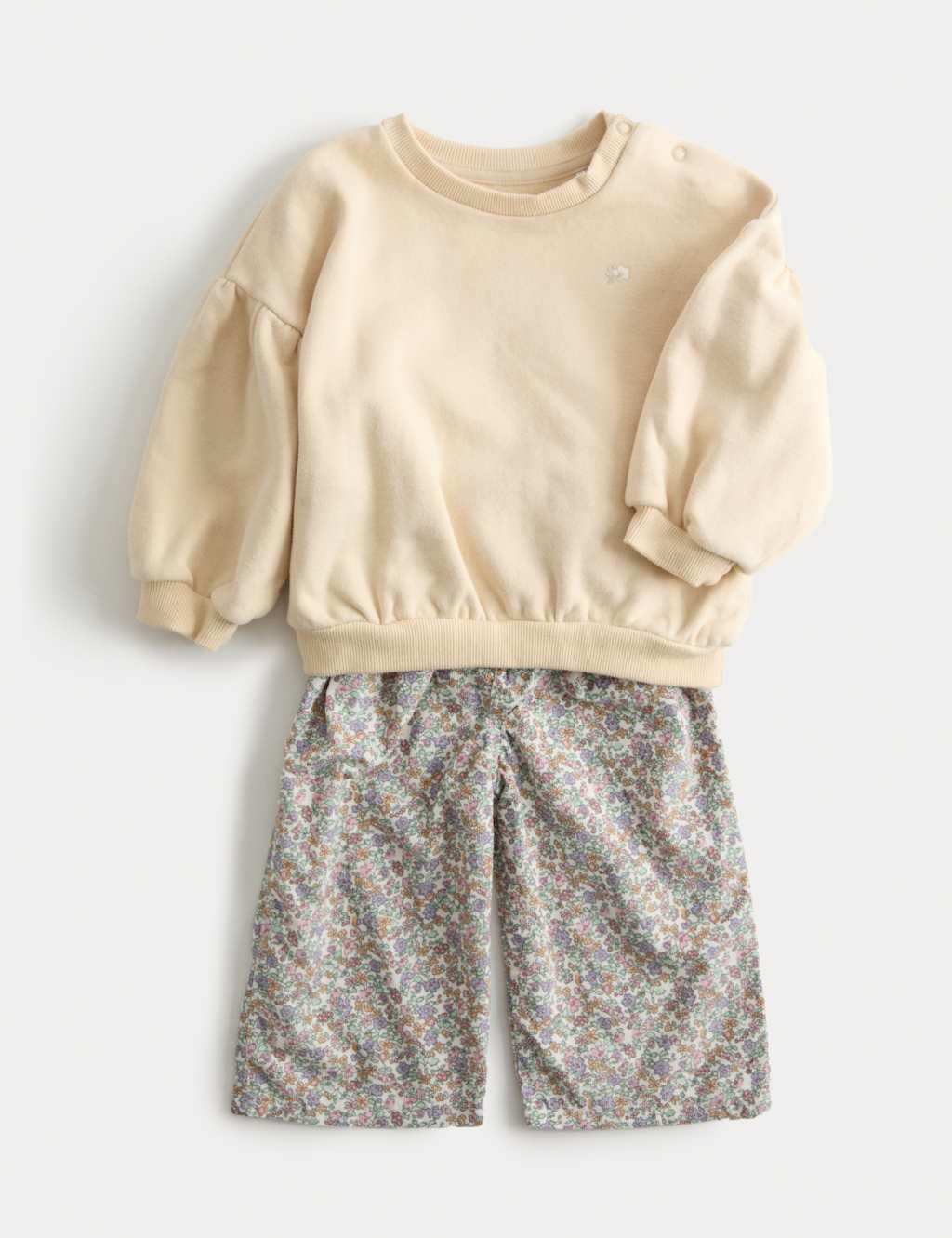 M&S Collection Girls Sweat & Printed Trouser Outfit (0-6 Yrs) - 5-6Y - Cream Mix, Cream Mix