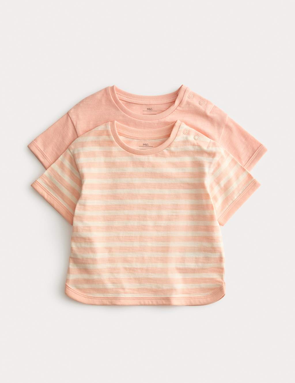 M&S Girls 2 Pack Pure Cotton Patterned Tops (0-5 Yrs) - 0-3 Months - Peach Mix
