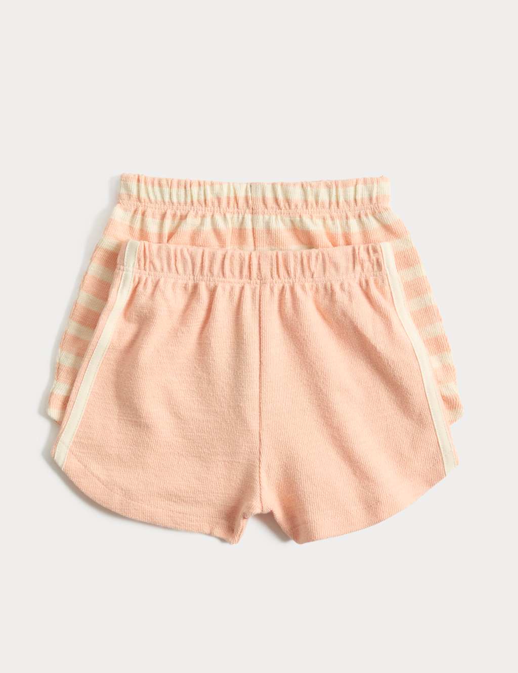 M&S Girls 2 Pack Pure Cotton Side Stripe Shorts (0-5 Yrs) - 0-3 Months - Peach Mix