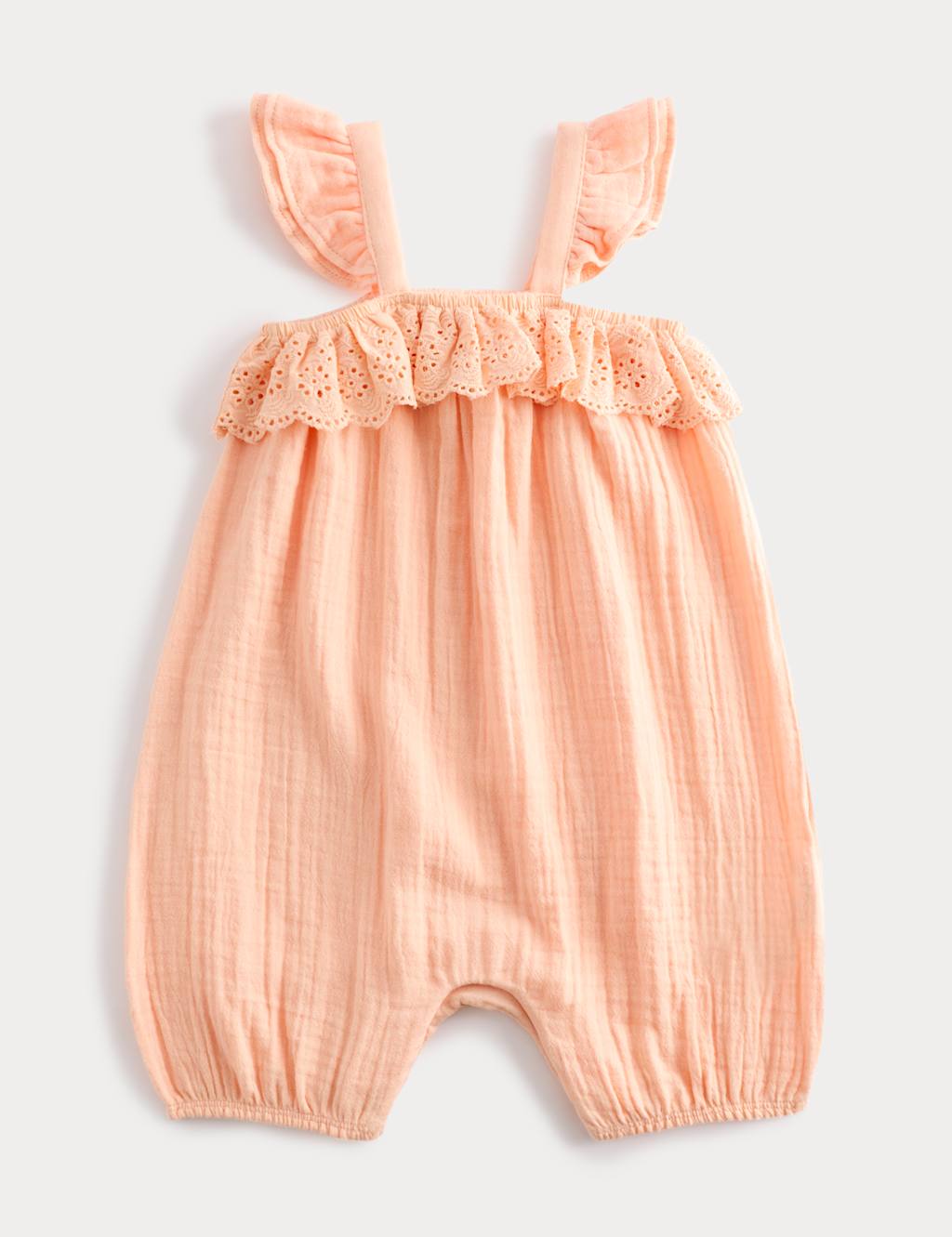 M&S Girls Pure Cotton Romper (0-3 Yrs) - 12-18 Months - Orange