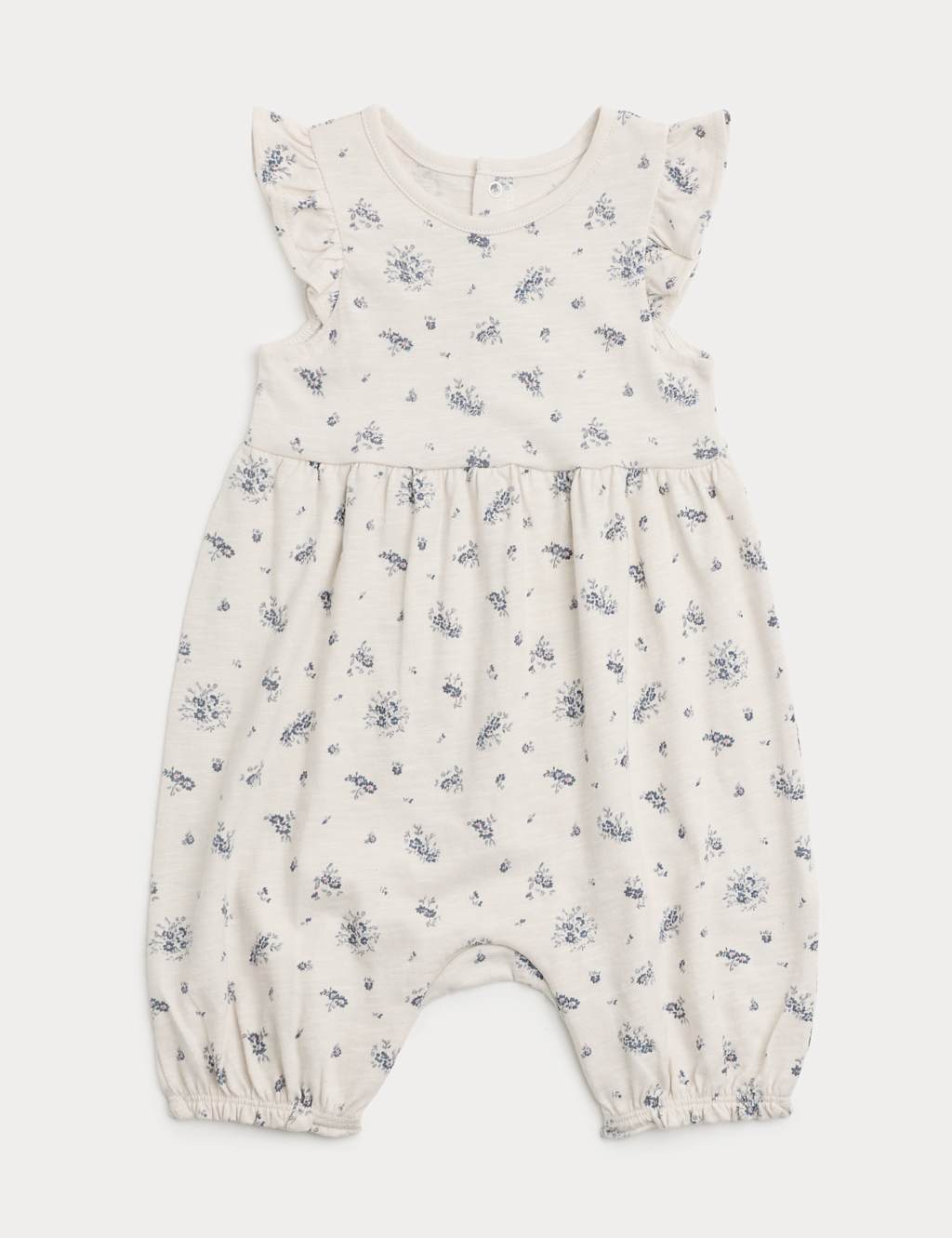 M&S Girls Pure Cotton Floral Romper (0-3 Yrs) - 12-18 Months - Cream