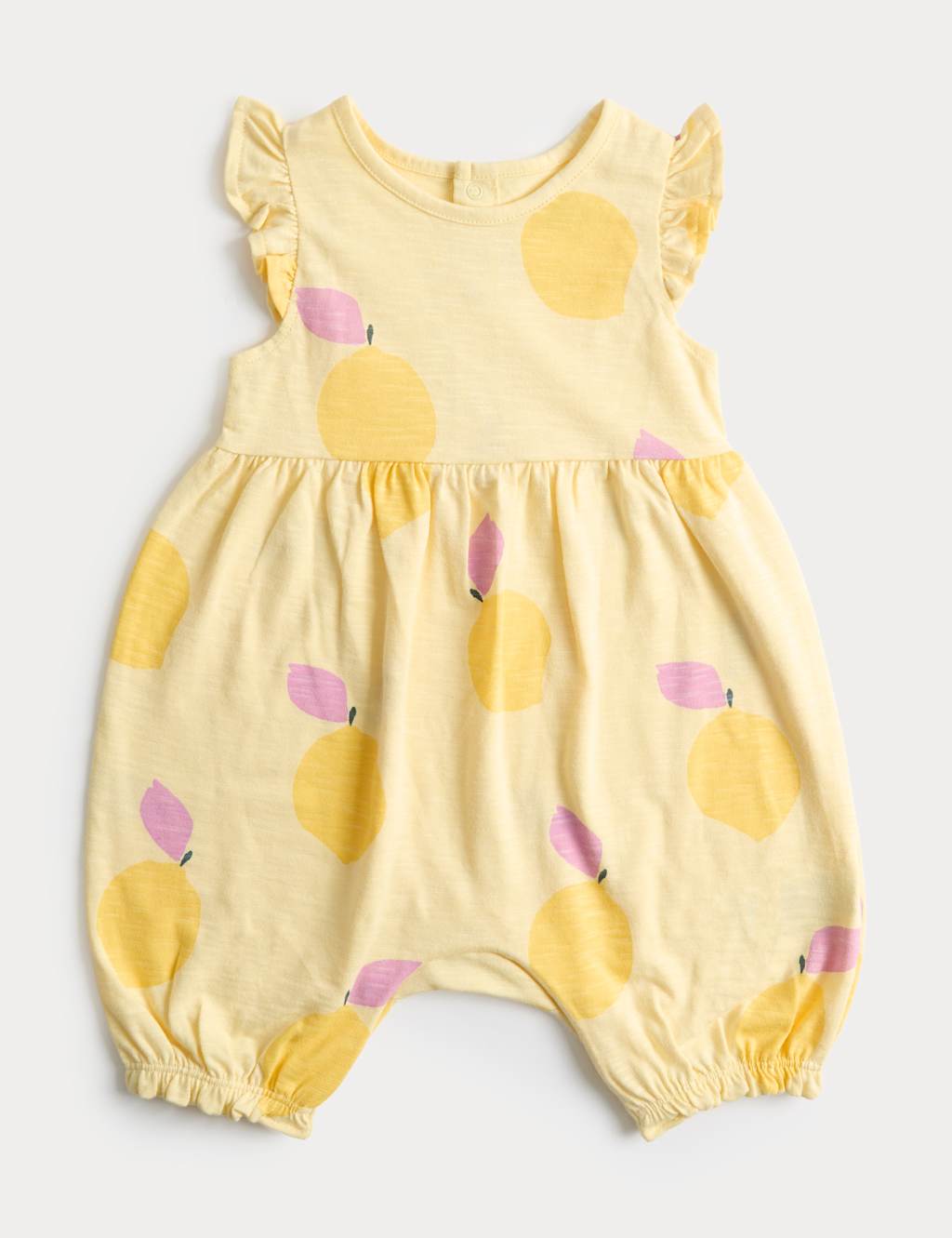 M&S Girls Pure Cotton Lemon Print Romper (0-3 Yrs) - 3-6 Months - Yellow