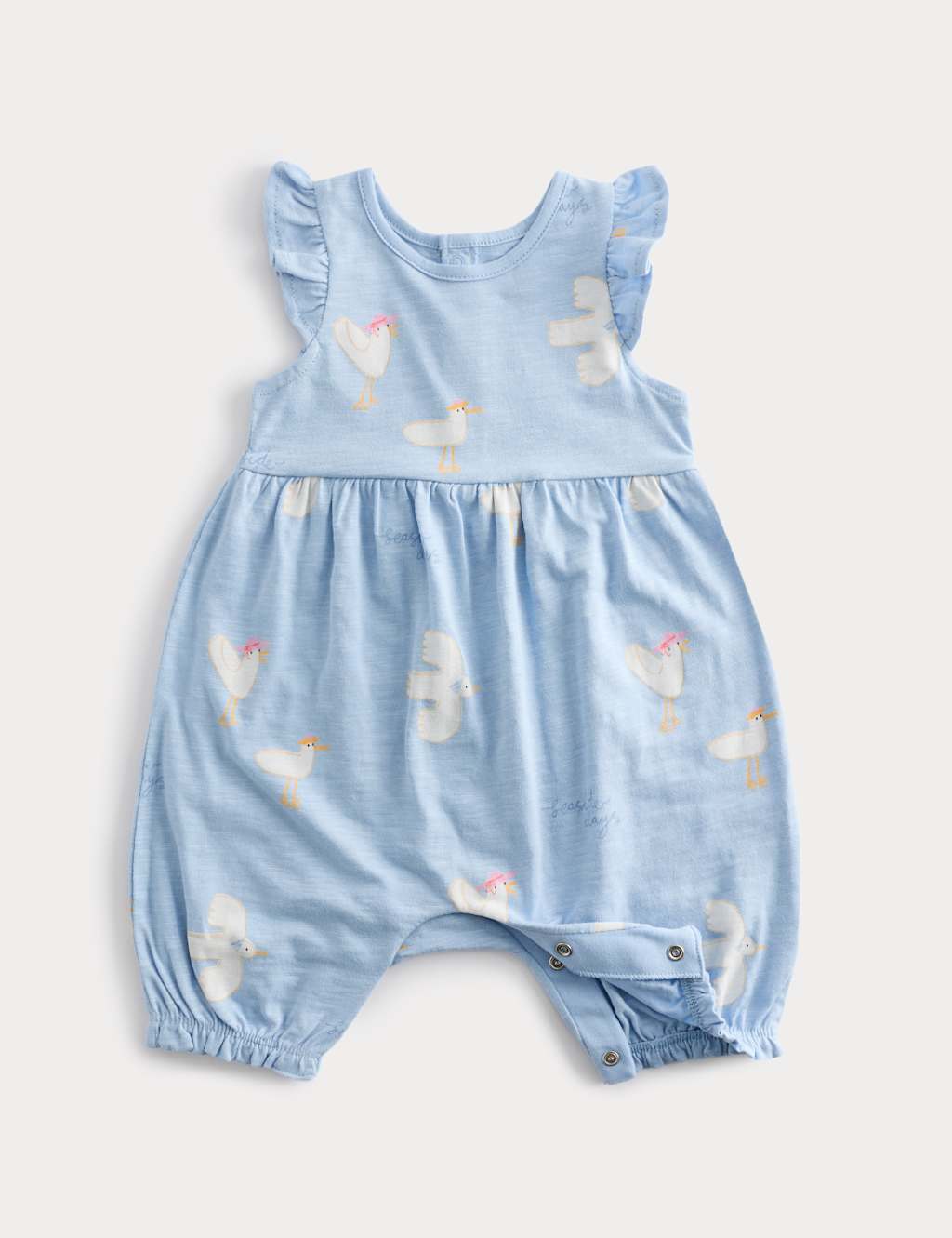 M&S Girls Pure Cotton Seagull Romper (0-3 Yrs) - 9-12 Months - Blue Mix